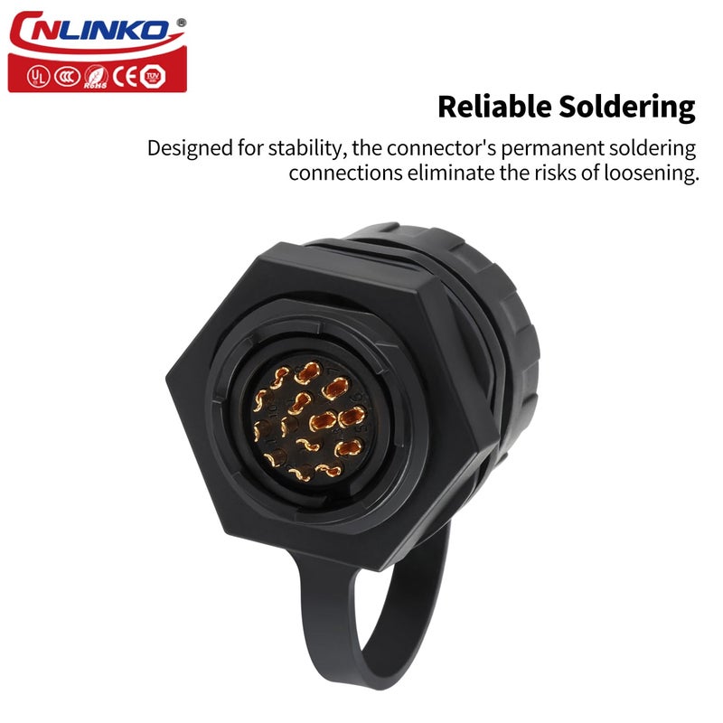 CNLINKO YM-20 Single-Hole Waterproof Connector with PIN Partitioned Design, IP68 Circular Connector, Quick Plugging Aviation Connector, M20 Power Data Connector (14 PIN) - Image 2